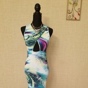 Sexy Tropical Print Long Mermaid Maxi Dress Size L